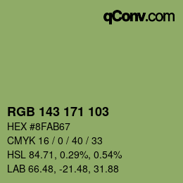 Color code: RGB 143 171 103 | qconv.com