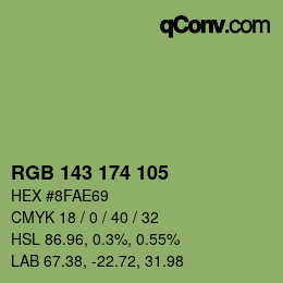 Color code: RGB 143 174 105 | qconv.com