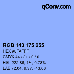 カラーコード: RGB 143 175 255 | qconv.com