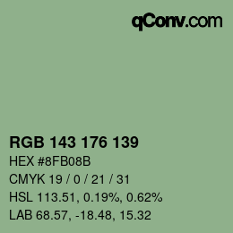 Color code: RGB 143 176 139 | qconv.com