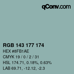 Color code: RGB 143 177 174 | qconv.com