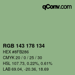 Color code: RGB 143 178 134 | qconv.com