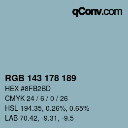 Color code: RGB 143 178 189 | qconv.com