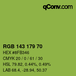 Color code: RGB 143 179 70 | qconv.com