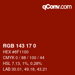 颜色代码: RGB 143 17 0 | qconv.com
