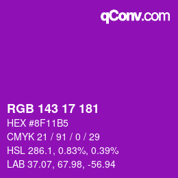 Color code: RGB 143 17 181 | qconv.com