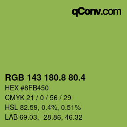 カラーコード: RGB 143 180.8 80.4 | qconv.com