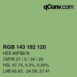 Color code: RGB 143 182 120 | qconv.com