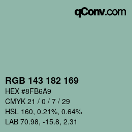 Color code: RGB 143 182 169 | qconv.com