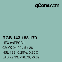 Color code: RGB 143 188 179 | qconv.com