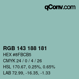 Color code: RGB 143 188 181 | qconv.com