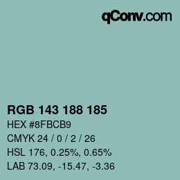 Color code: RGB 143 188 185 | qconv.com