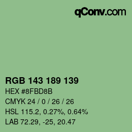 Color code: RGB 143 189 139 | qconv.com