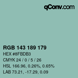 Color code: RGB 143 189 179 | qconv.com