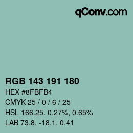 Código de color: RGB 143 191 180 | qconv.com