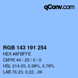 カラーコード: RGB 143 191 254 | qconv.com