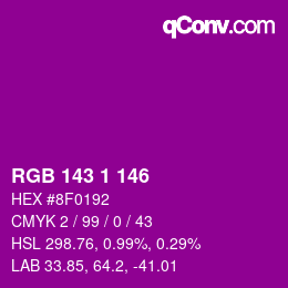 Color code: RGB 143 1 146 | qconv.com