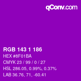 Color code: RGB 143 1 186 | qconv.com
