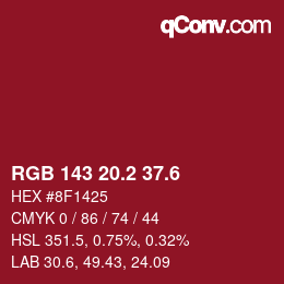 カラーコード: RGB 143 20.2 37.6 | qconv.com