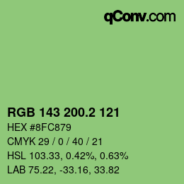 カラーコード: RGB 143 200.2 121 | qconv.com