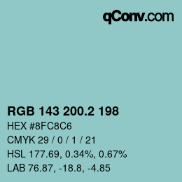 カラーコード: RGB 143 200.2 198 | qconv.com