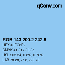 カラーコード: RGB 143 200.2 242.6 | qconv.com