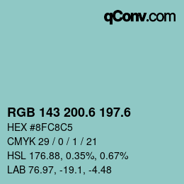 カラーコード: RGB 143 200.6 197.6 | qconv.com