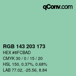 Color code: RGB 143 203 173 | qconv.com