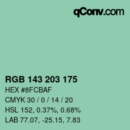 Color code: RGB 143 203 175 | qconv.com