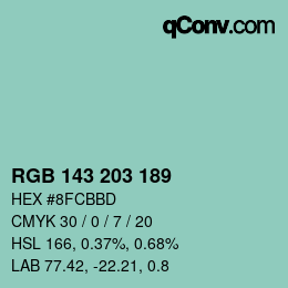 Color code: RGB 143 203 189 | qconv.com
