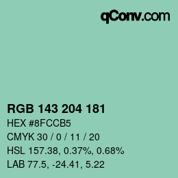 颜色代码: RGB 143 204 181 | qconv.com