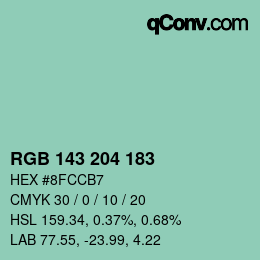 カラーコード: RGB 143 204 183 | qconv.com