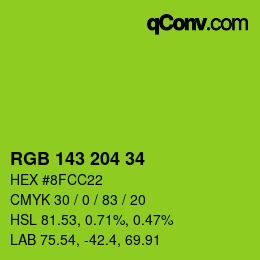 Color code: RGB 143 204 34 | qconv.com