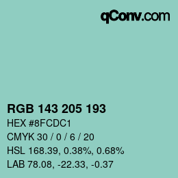カラーコード: RGB 143 205 193 | qconv.com