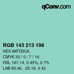 カラーコード: RGB 143 213 198 | qconv.com