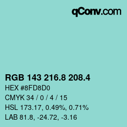 カラーコード: RGB 143 216.8 208.4 | qconv.com