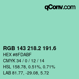 カラーコード: RGB 143 218.2 191.6 | qconv.com