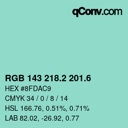 カラーコード: RGB 143 218.2 201.6 | qconv.com