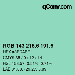カラーコード: RGB 143 218.6 191.6 | qconv.com