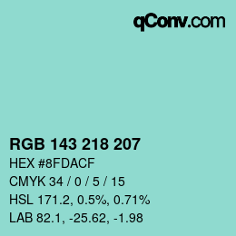 カラーコード: RGB 143 218 207 | qconv.com