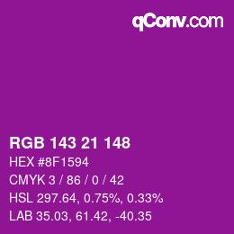 Color code: RGB 143 21 148 | qconv.com