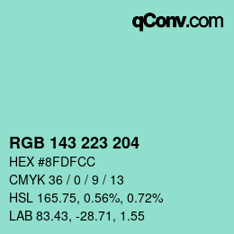 カラーコード: RGB 143 223 204 | qconv.com