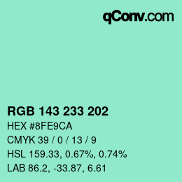 Color code: RGB 143 233 202 | qconv.com
