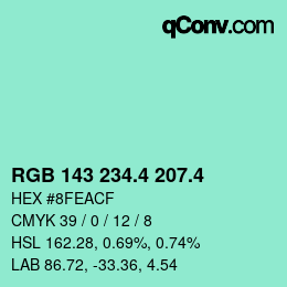 カラーコード: RGB 143 234.4 207.4 | qconv.com
