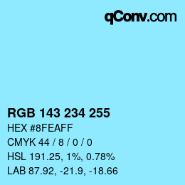 Color code: RGB 143 234 255 | qconv.com