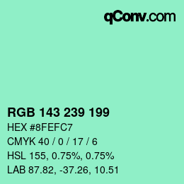 Color code: RGB 143 239 199 | qconv.com