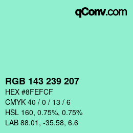 Color code: RGB 143 239 207 | qconv.com