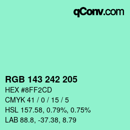 Color code: RGB 143 242 205 | qconv.com