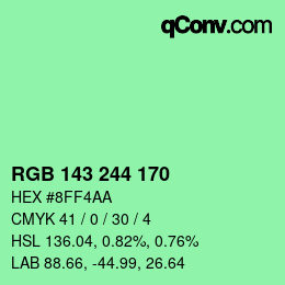 Color code: RGB 143 244 170 | qconv.com