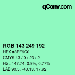 Color code: RGB 143 249 192 | qconv.com